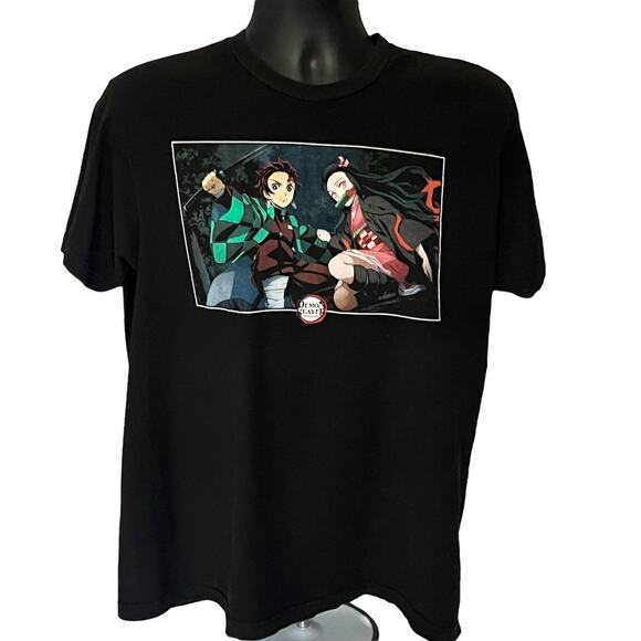 Demon Slayer Tanjiro and Nezuko Anime Black T-Shirt Men’s Large - Picture 1 of 7